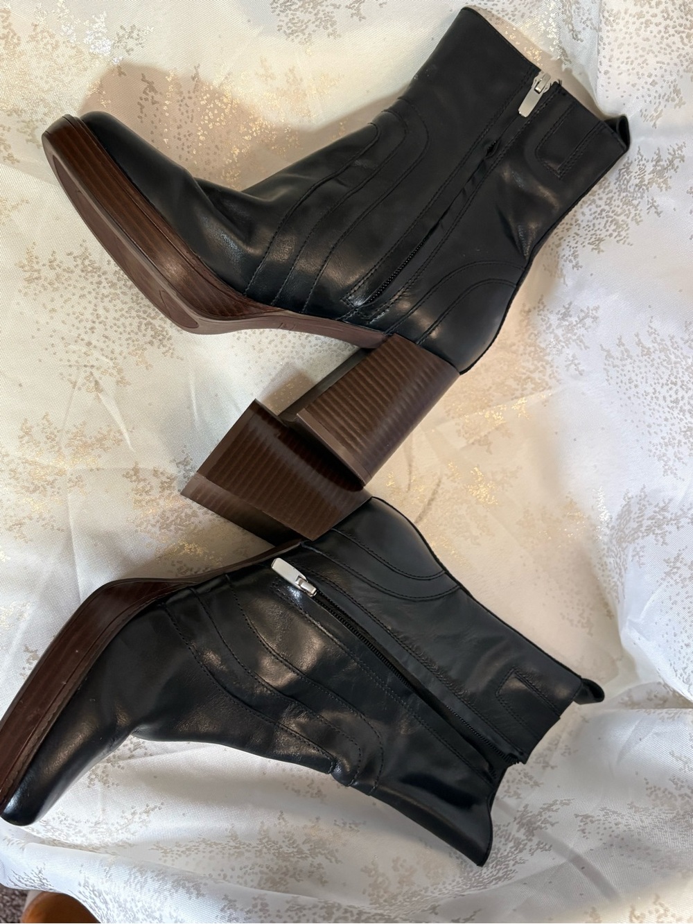 Nine West Black Leather Platform Block Heel Ankle Boots - Picture 11 of 16